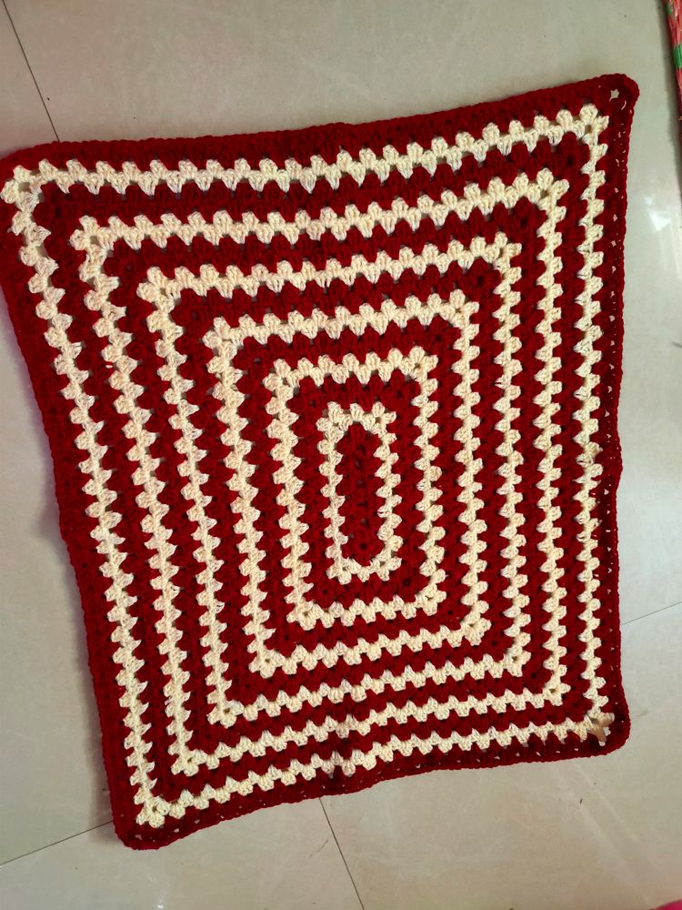 Crocheted Red and Cream Afghan