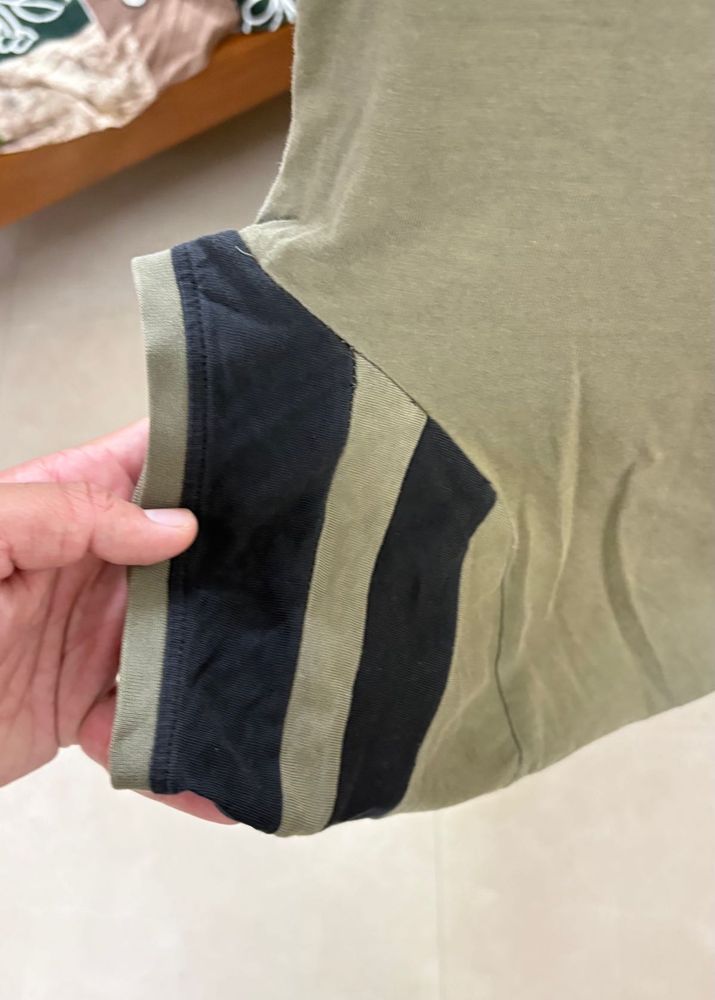 Olive Green T-Shirt with Black Stripes