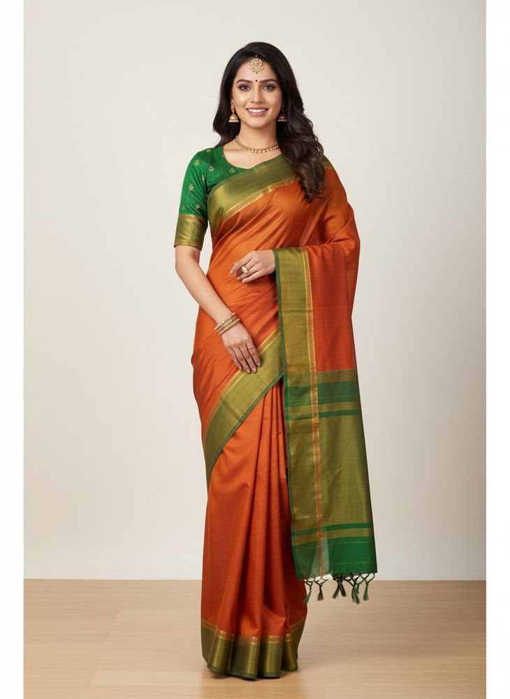 Beautiful Rust Orange Saree with Green Border