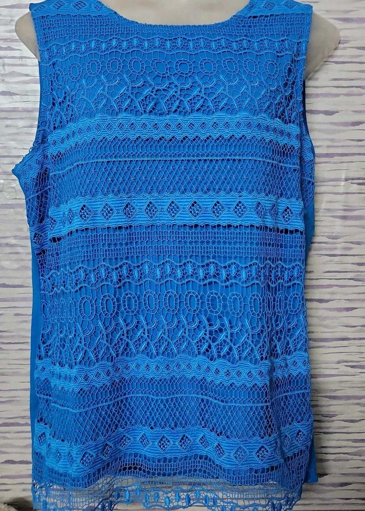 Blue Lace Sleeveless Top