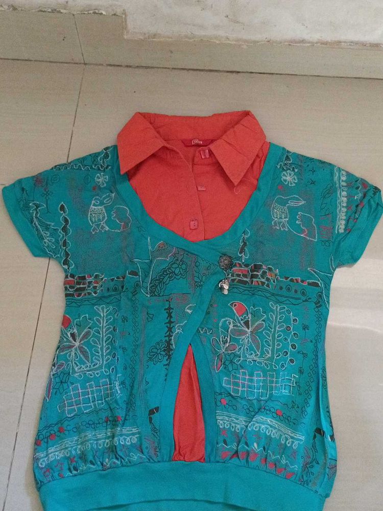 Blue &amp; Orange Printed top
