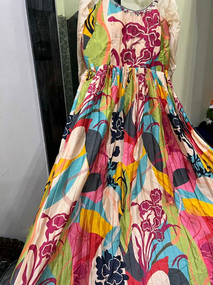 Vibrant Floral Pleated Gown