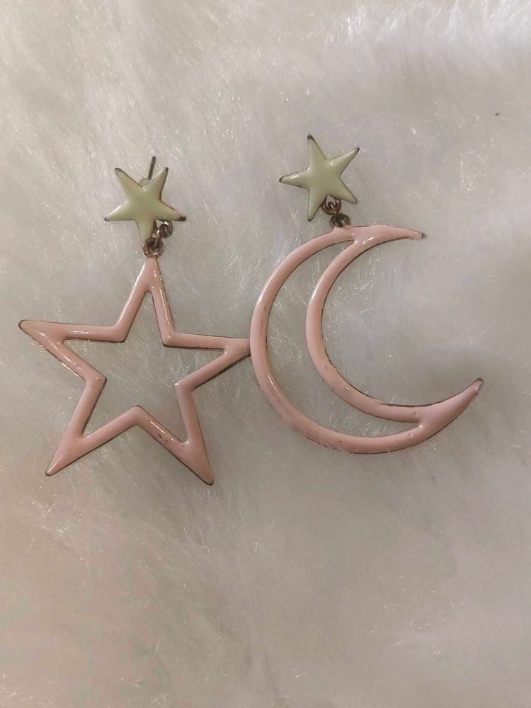 Cute Pink Moon &amp; Star Earrings