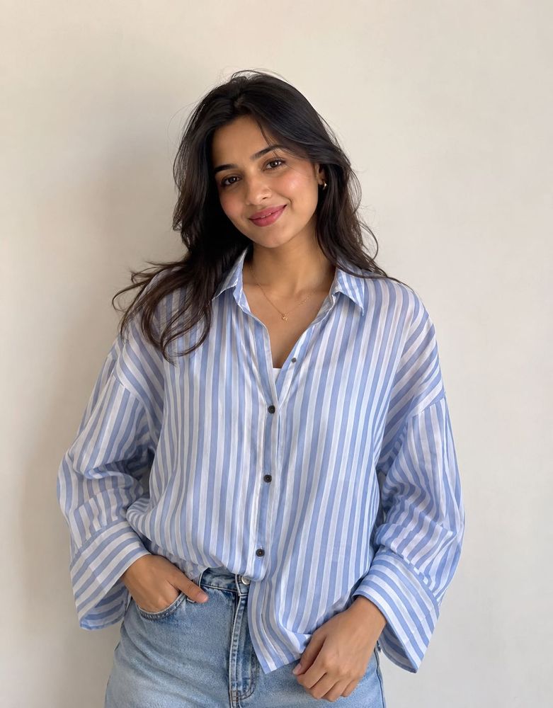 Blue Striped Button-Up Shirt