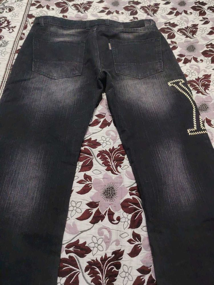 Men's Black Jeans with Unique Design