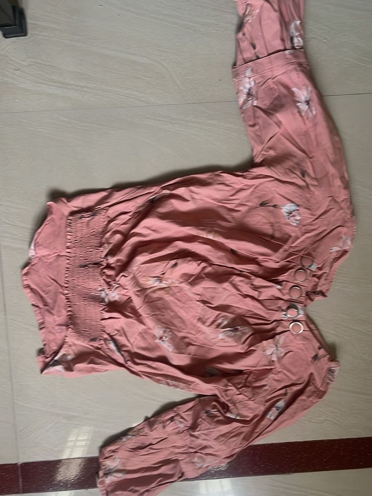 Chic Pink Floral Smocked Top