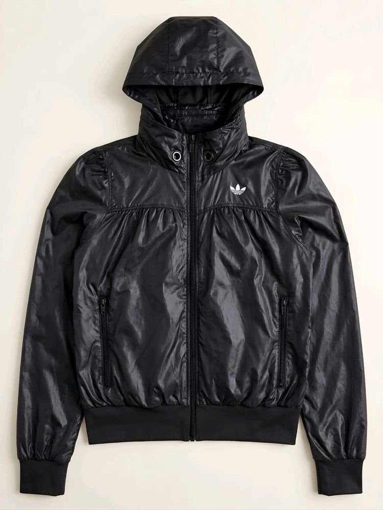 Adidas Retro Black Hooded Windbreaker Jacket