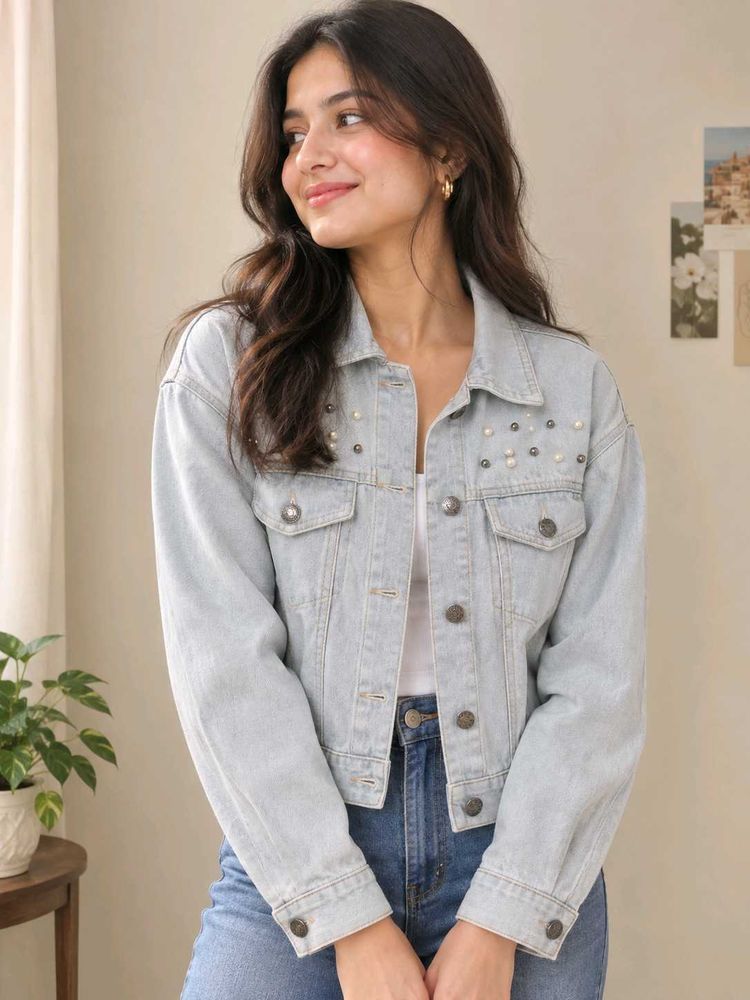 Pearl Embellished Denim Jacket