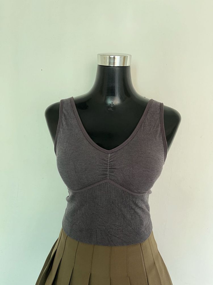 Chic Grey Ruched Tank Top