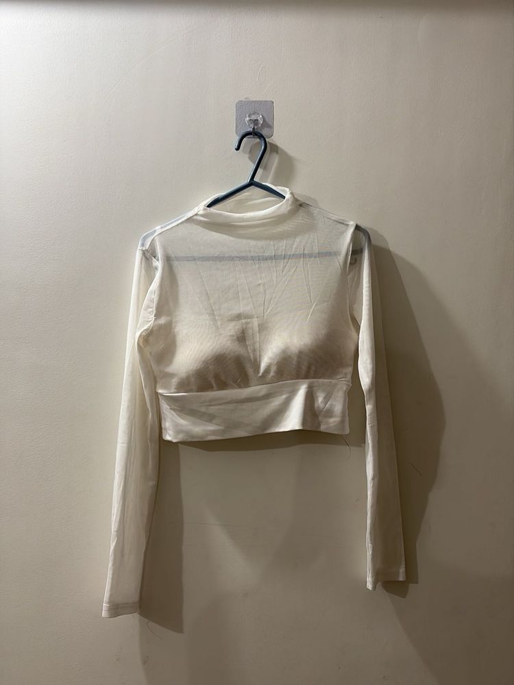 Sheer Mock Neck Long Sleeve Top