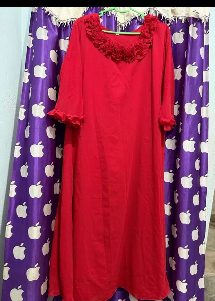 Red Ruffled Neck Ethnic Gown