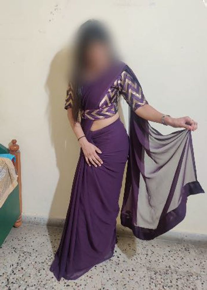 Elegant Purple Saree with Stiched Blouse