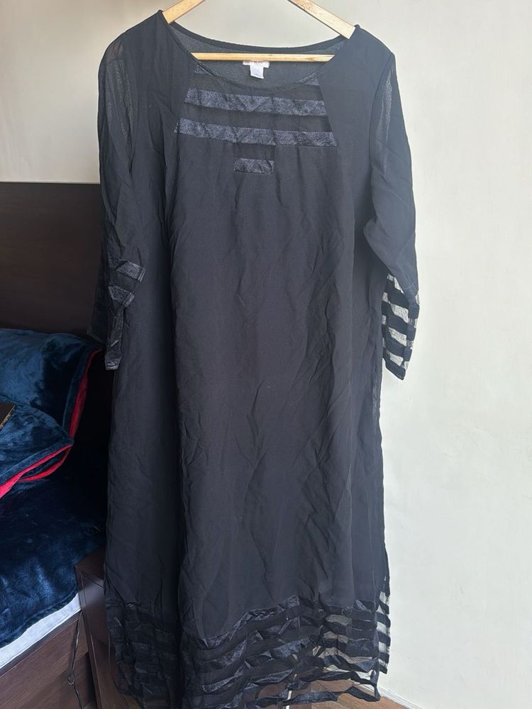 Elegant Black Kurta with Sheer Details