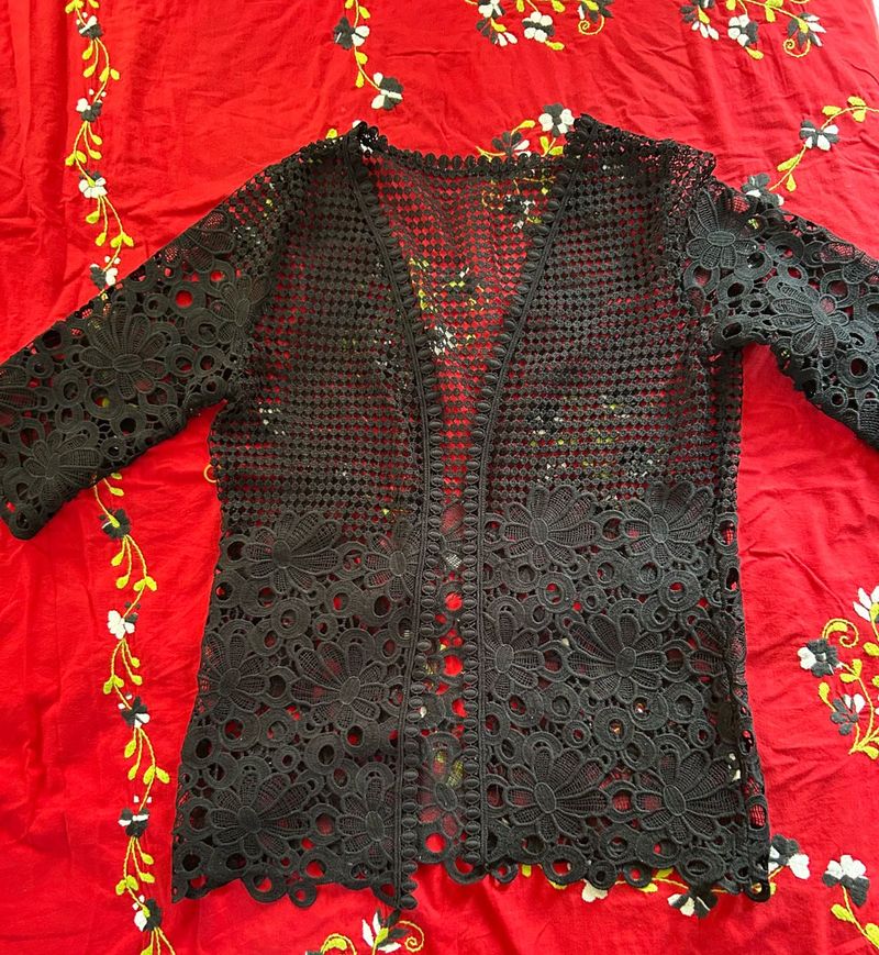 Elegant Black Lace Kimono Cardigan
