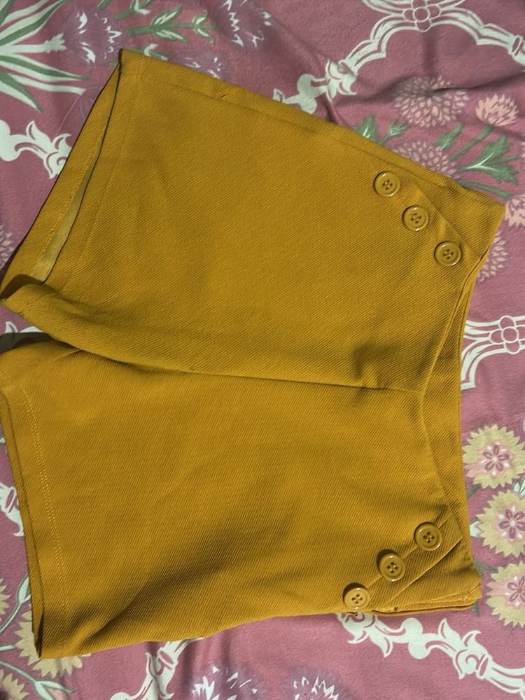 Mustard Yellow Button Detail Shorts- 26 waist