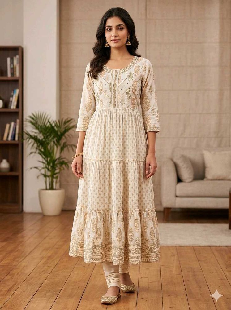 White Printed Long Kurti