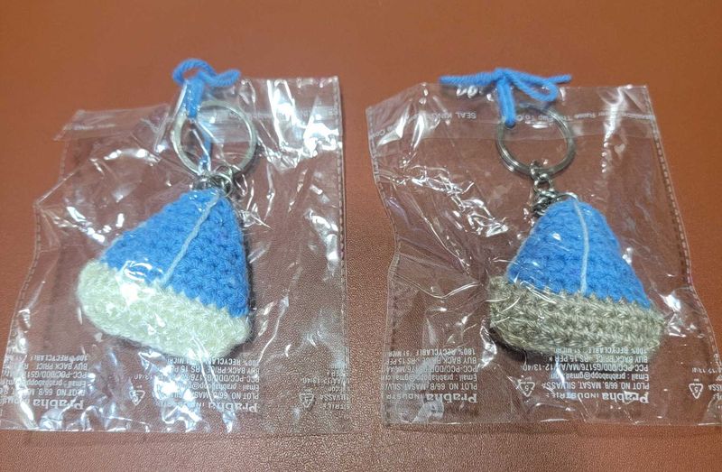 Two Handmade Crochet Beanie Keychains