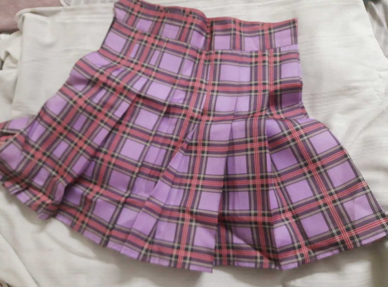 Purple Plaid Pleated Mini Skirt