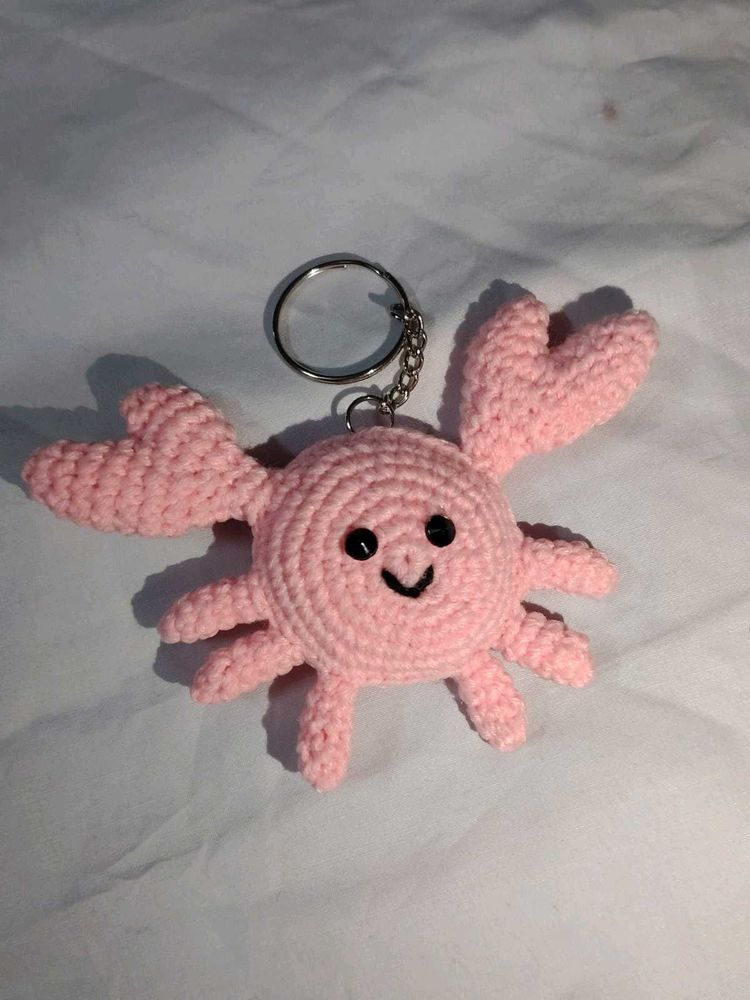 Cute Pink Crochet Crab Keychain