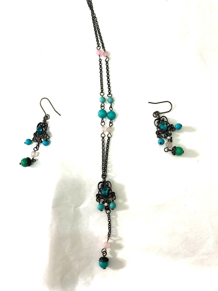 Sea green Turquoise Delicate Pendant Earring Oxidi