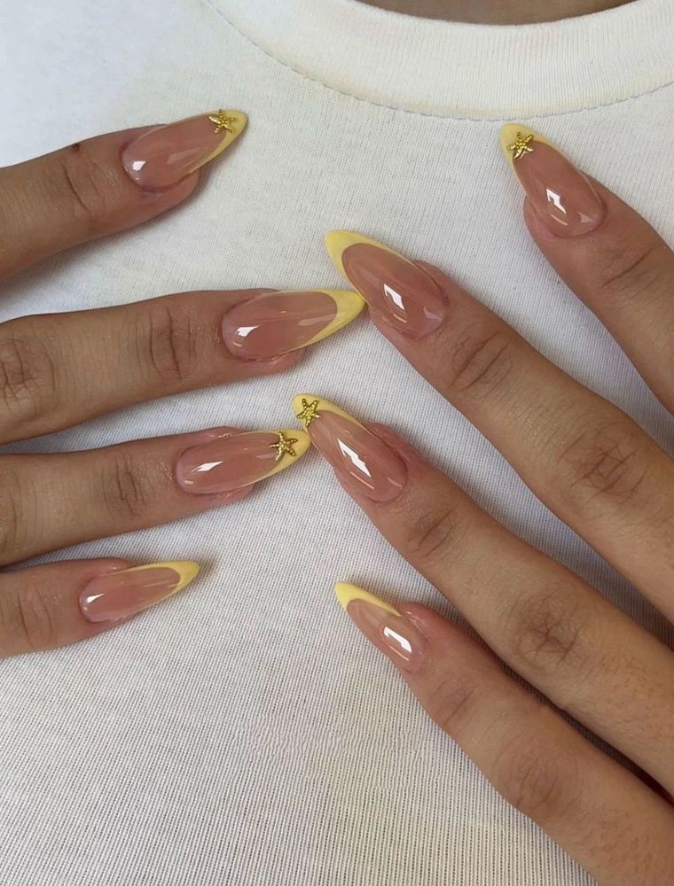 French Tip Nails with Star Charms