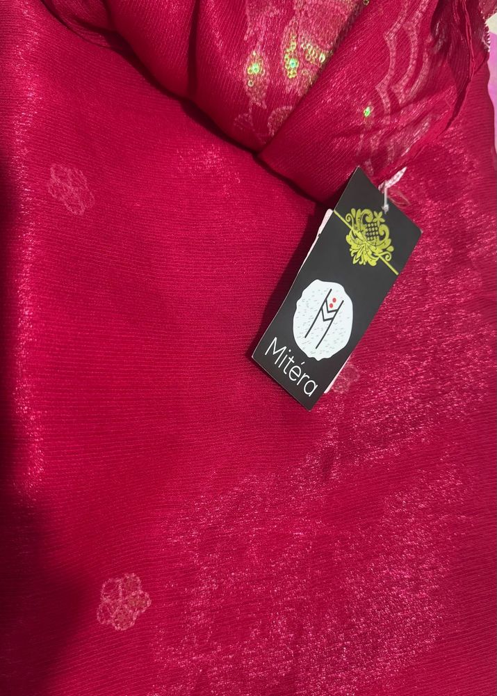 Mitera Burgundy Sequin Saree on 50% off=650 now