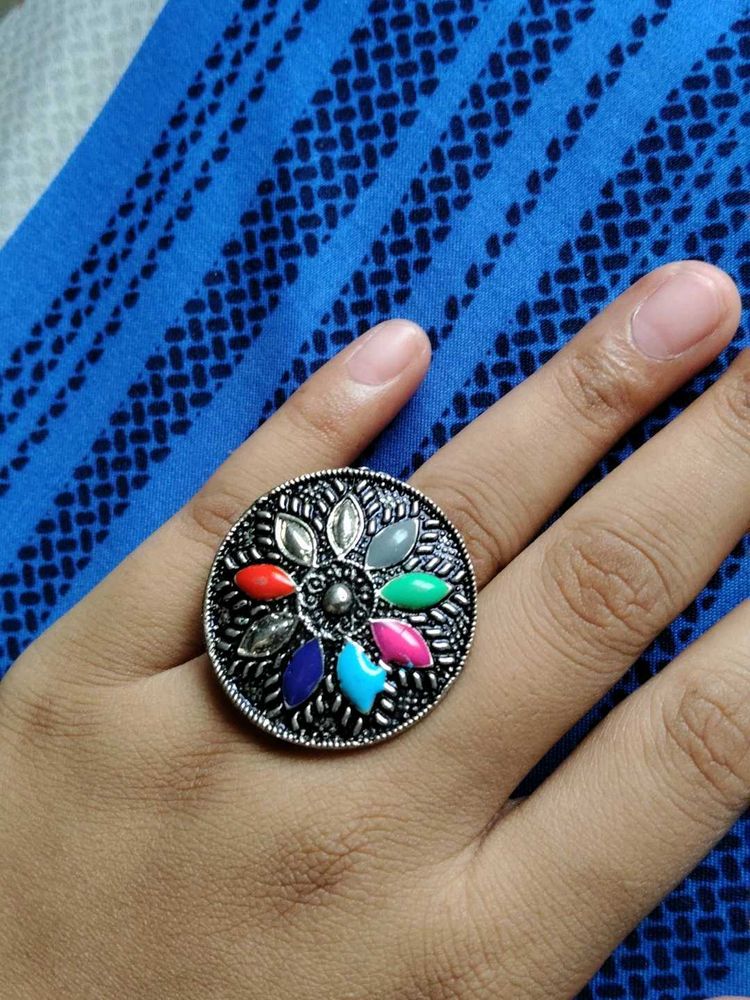 Boho Oxidized Silver Statement Ring