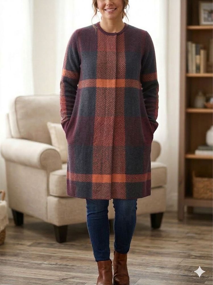 Cozy Plaid Longline Cardigan