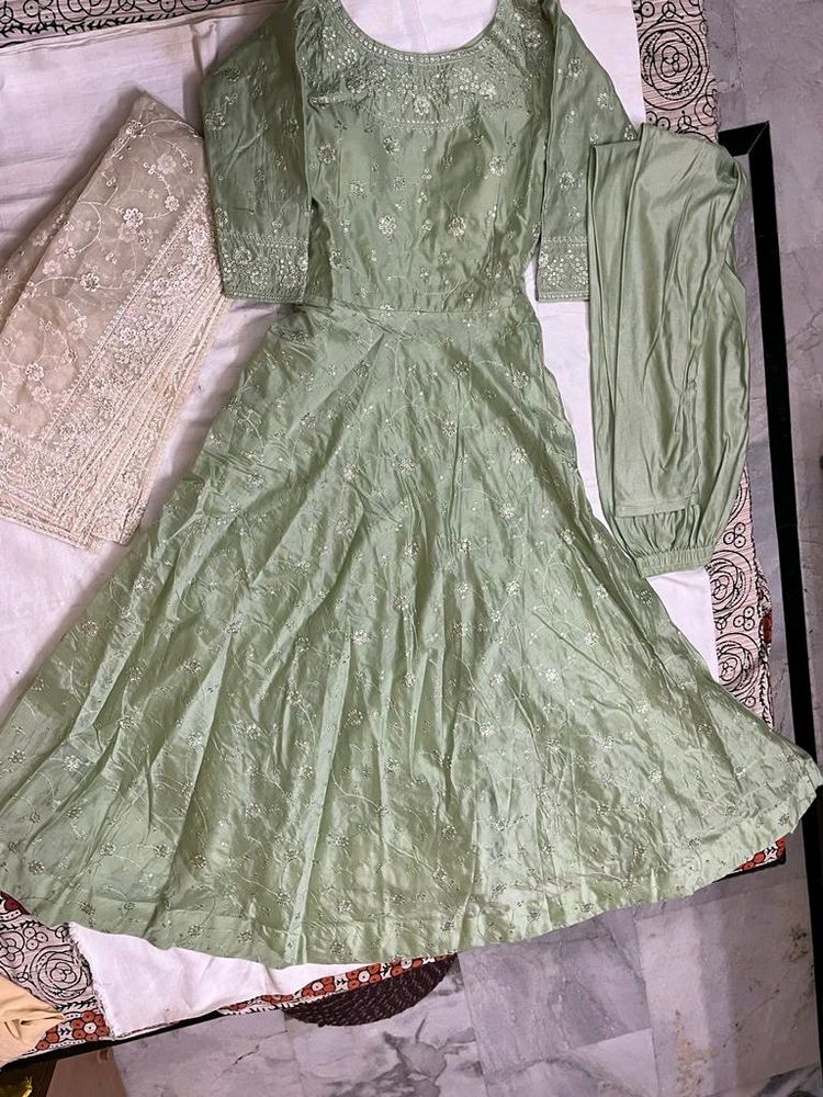 Green Embroidered Anarkali Suit