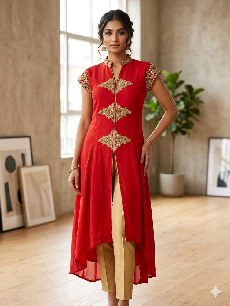 Red Embroidered Kurta
