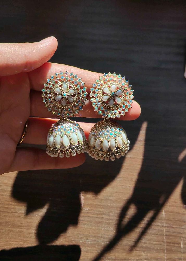 Elegant White Jhumka Earrings