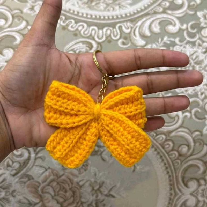 Yellow Crocheted Bow Keychain
