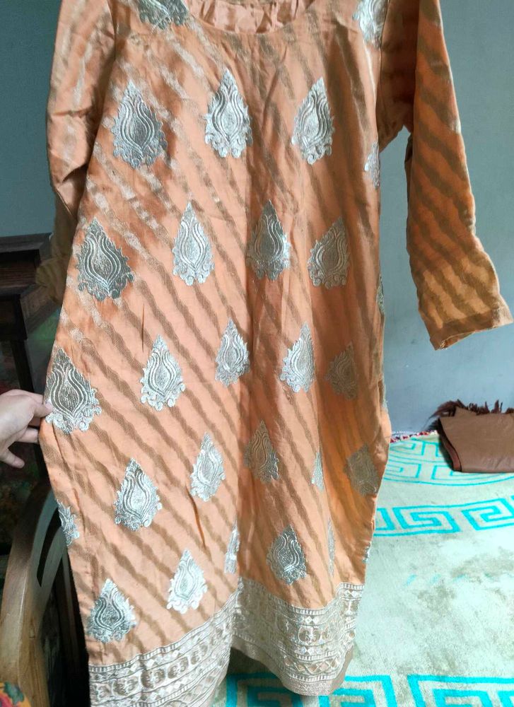 Peach Embroidered Kurta