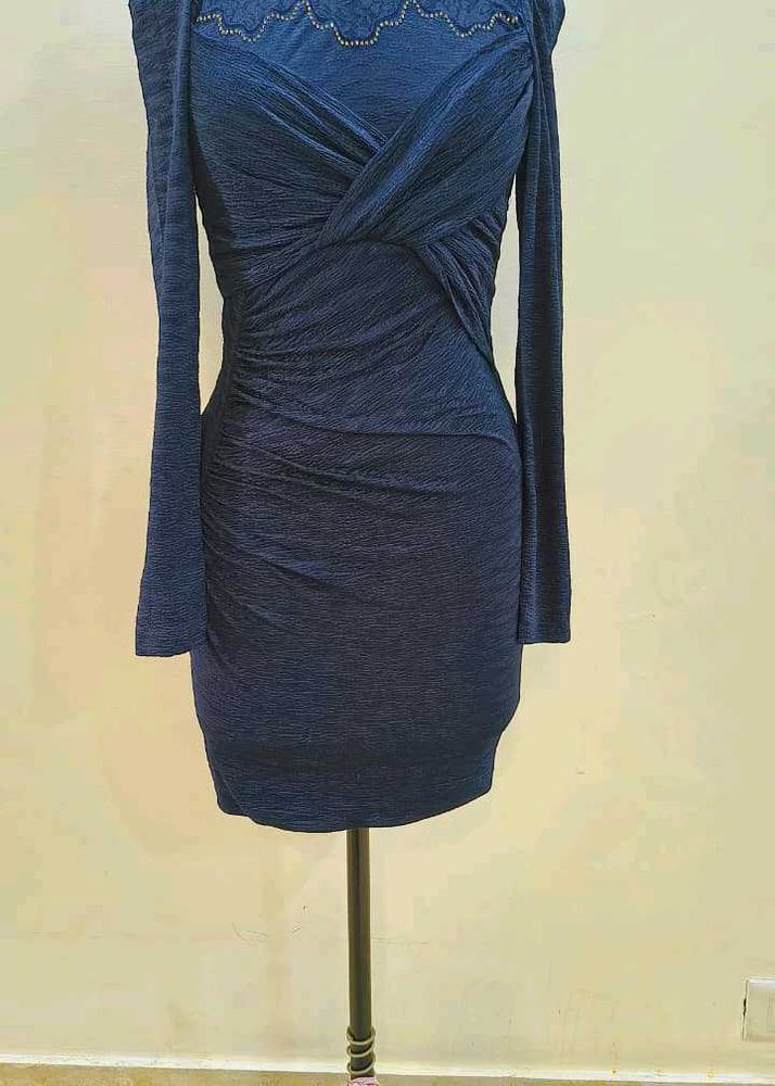 Elegant Navy Ruched Midi Dress
