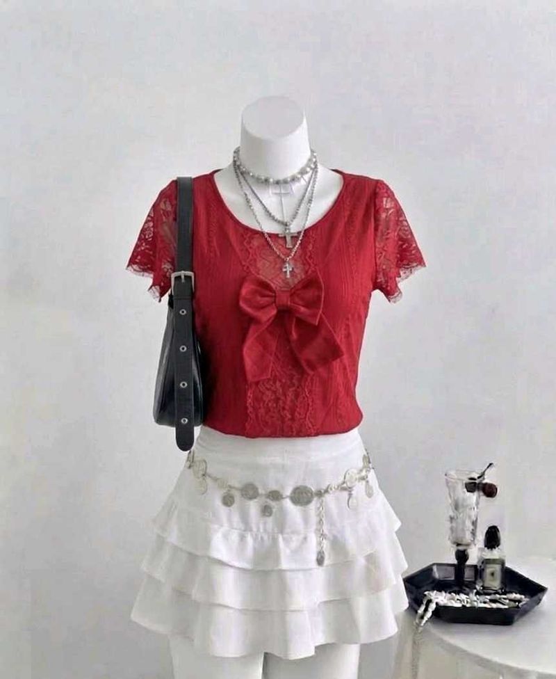 Chic Red Lace Bow Top
