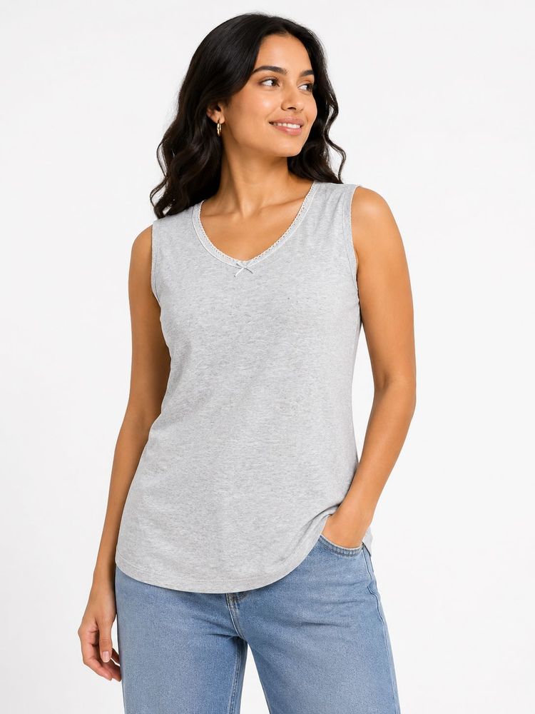 Sleeveless V-Neck Grey Top