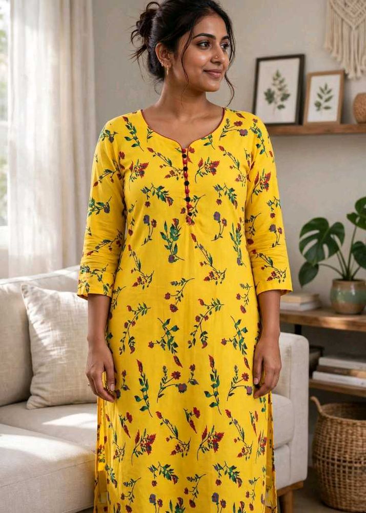 Yellow Floral Print Kurta