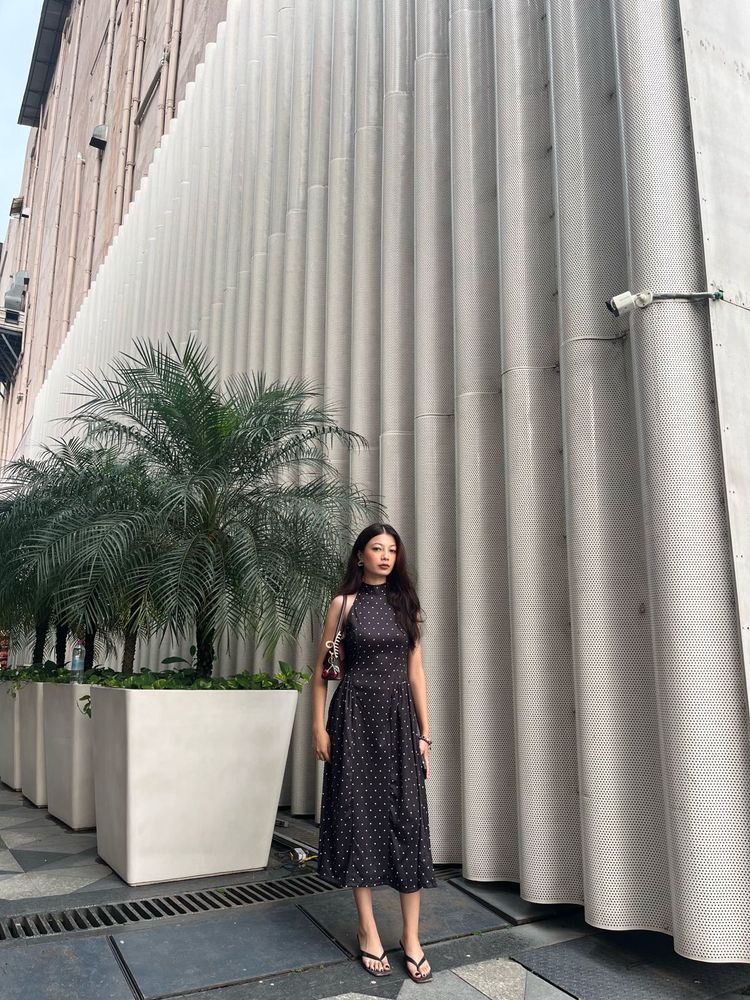 Chic Polka Dot Halter Neck Dress