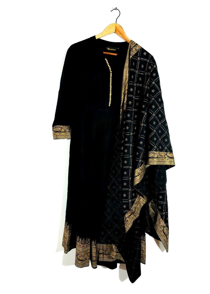 Black A Line Long Printed Kurta For Women's