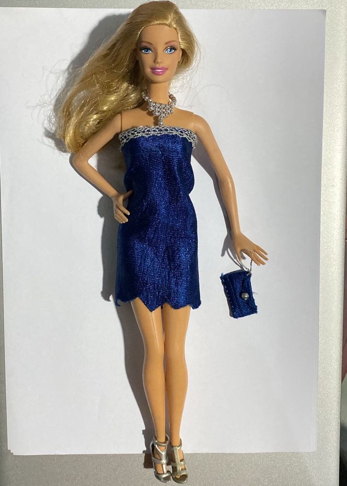 Barbie doll Sparkly Blue Party Dress with Handbag
