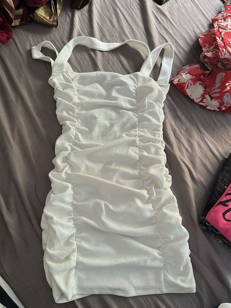 Ruched White Mini Dress