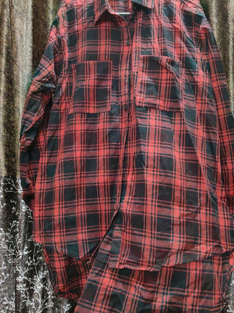Red Plaid Oversized Shirt
