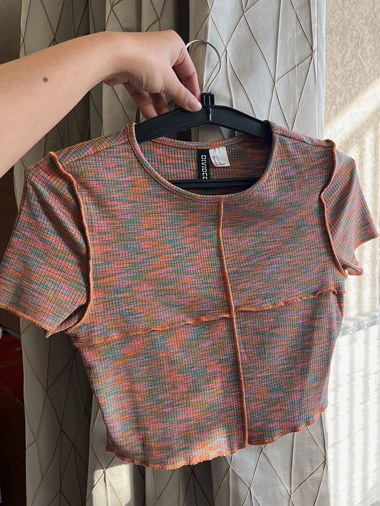 Cropped Multicolor Ribbed Top