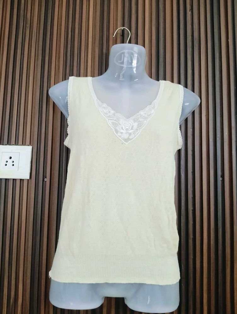 Cream Lace Trim Tank Top