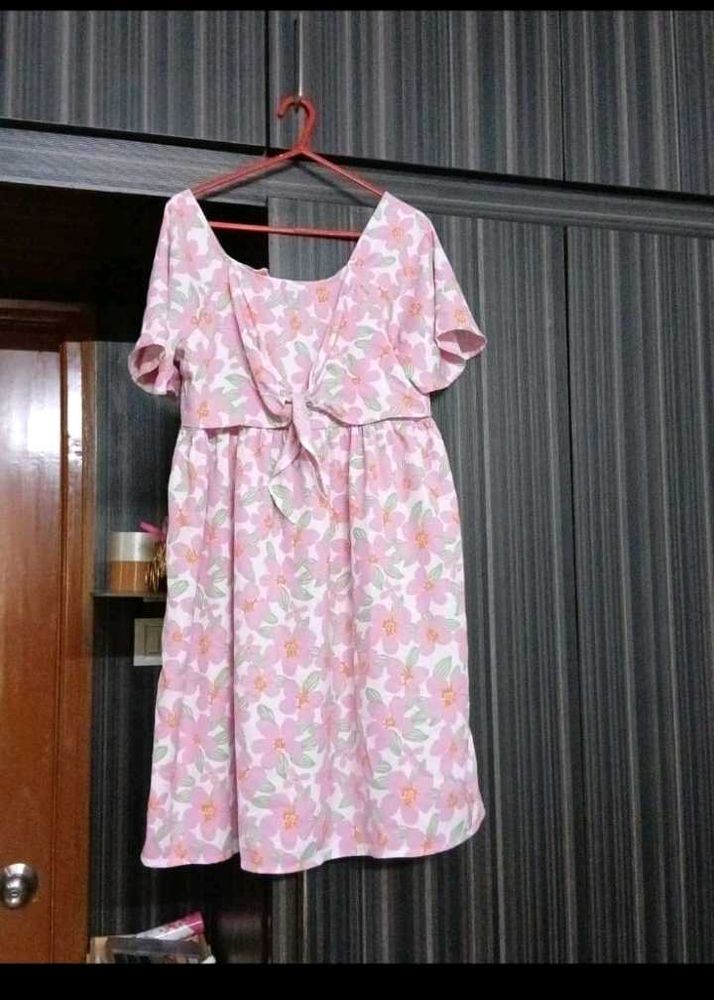 Pink Floral Tie-Front Dress