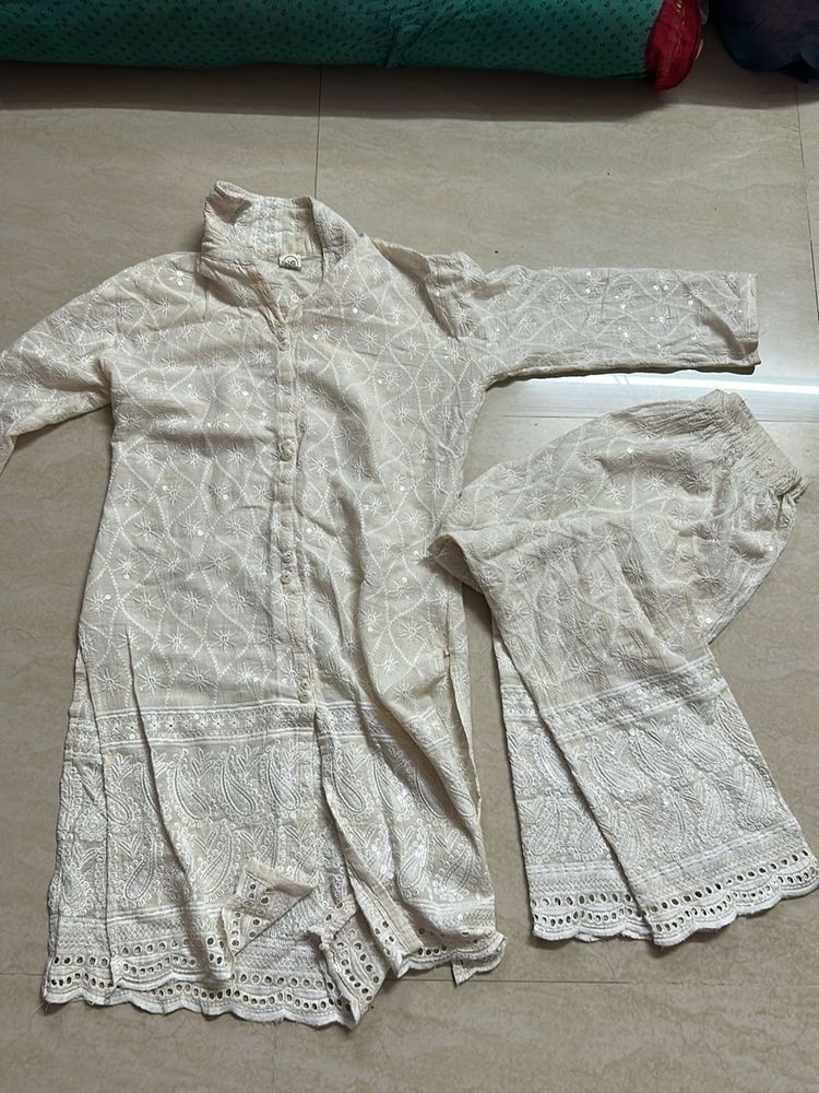 Elegant White Chikankari Kurta Set