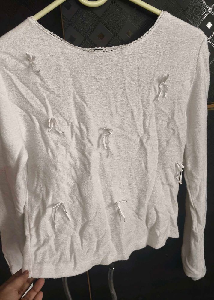 White Long Sleeve Top with Embellishments