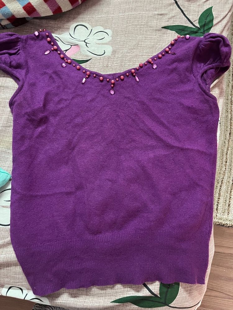 Purple Beaded Neckline Top