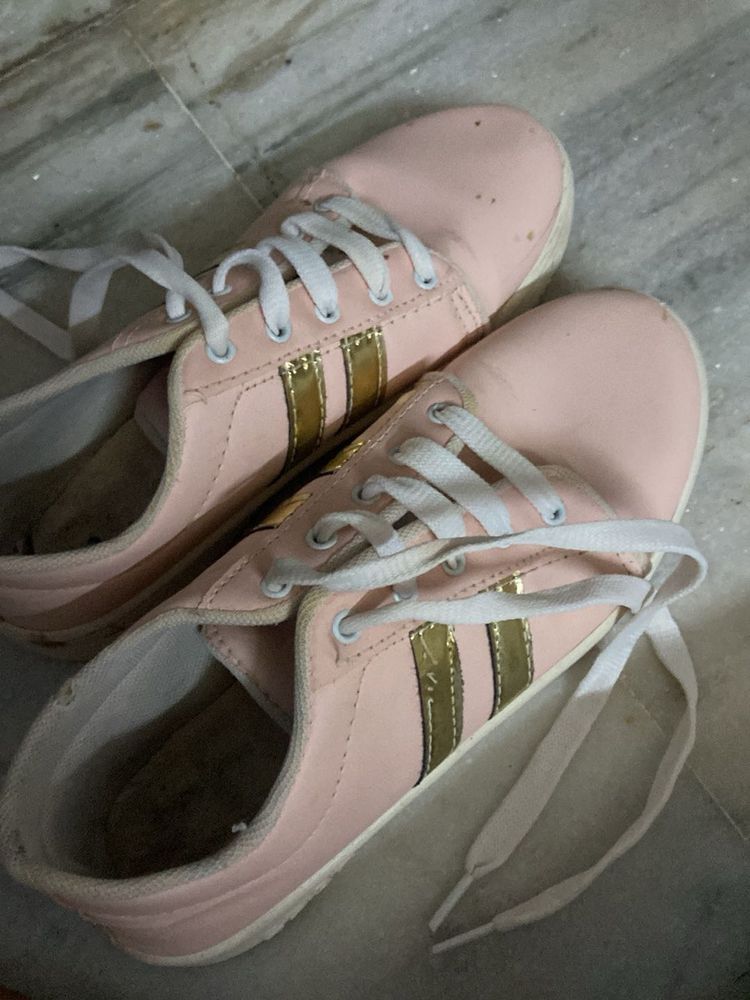 Pink &amp; Gold Accent Sneakers