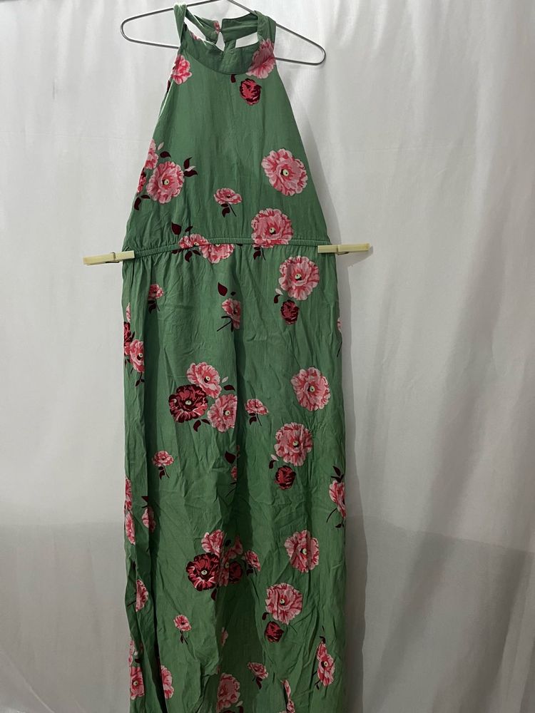 Green Floral Halter Maxi Dress